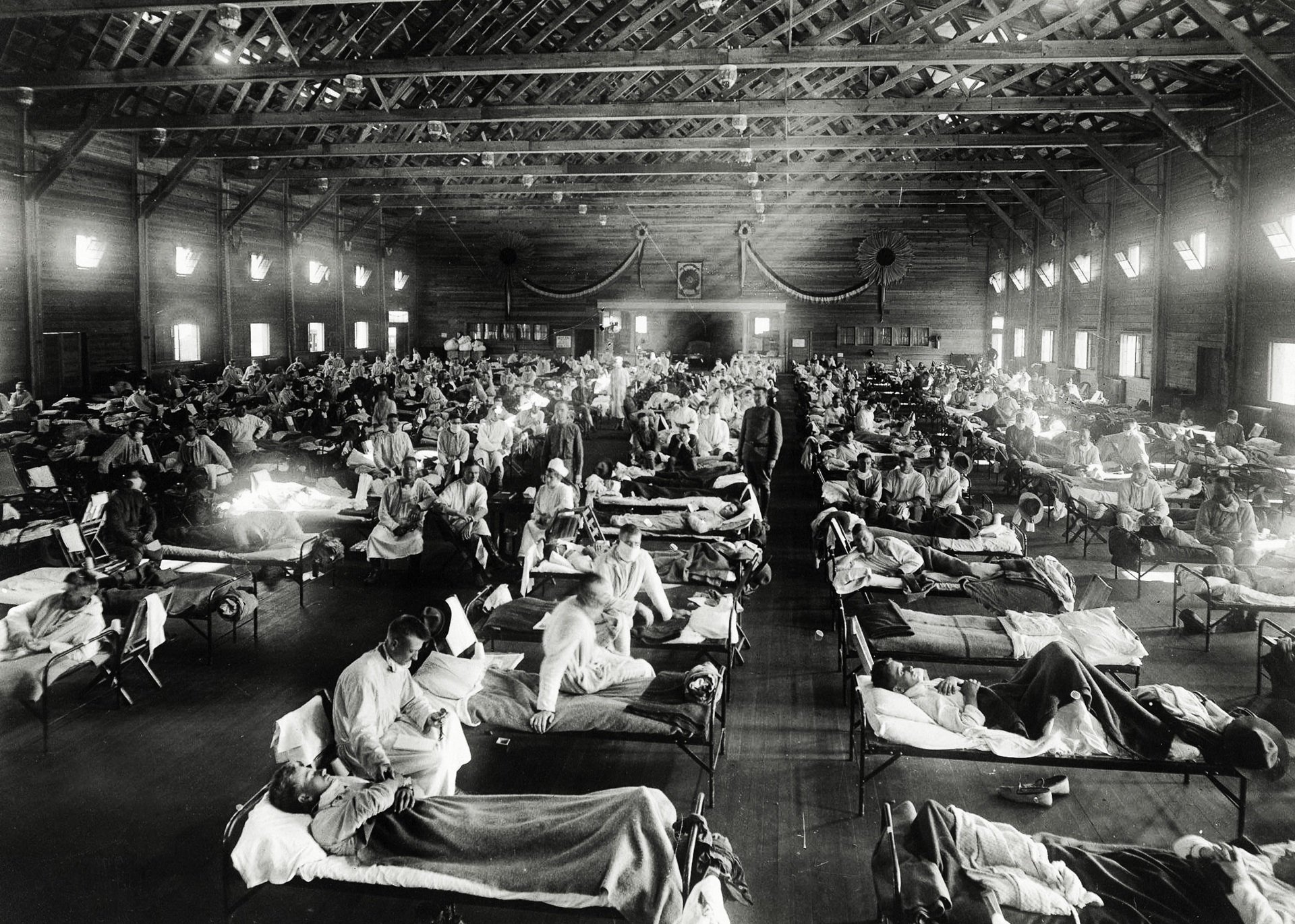 Patients being treated at an emergency hospital