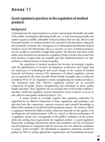 TRS 1033 - Annex 11: Good regulatory practices in the regulation of medical products